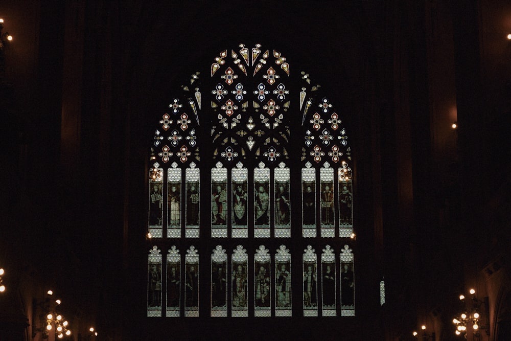 black metal window frame with light