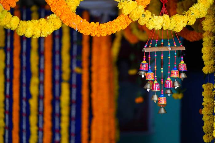 Yellow and red hanging decorations