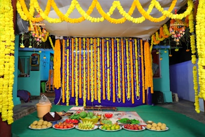 yellow and green floral textile