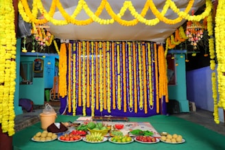 yellow and green floral textile