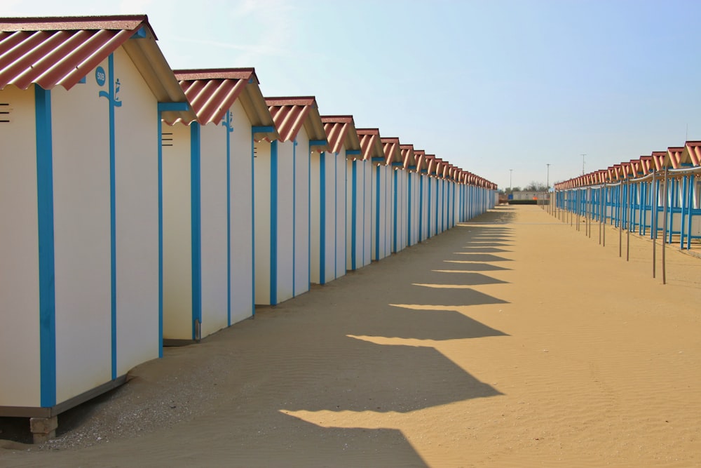 white and blue wooden houses