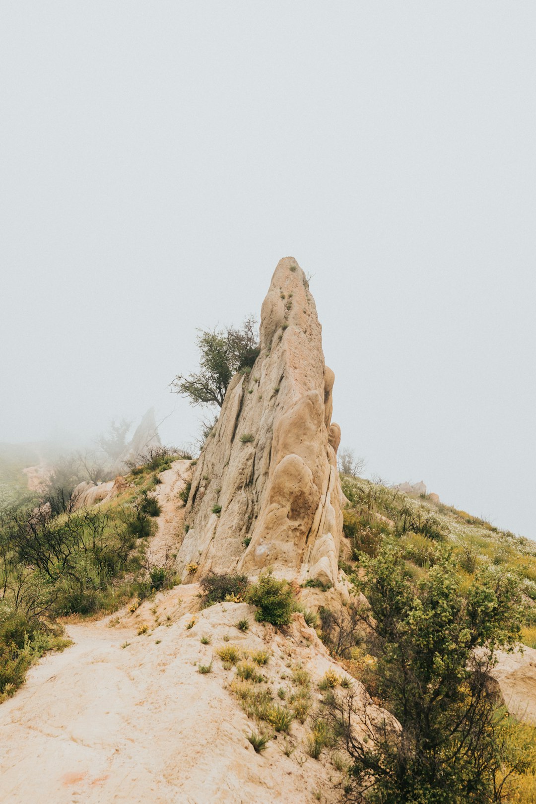 brown rock formation under white sky during daytime