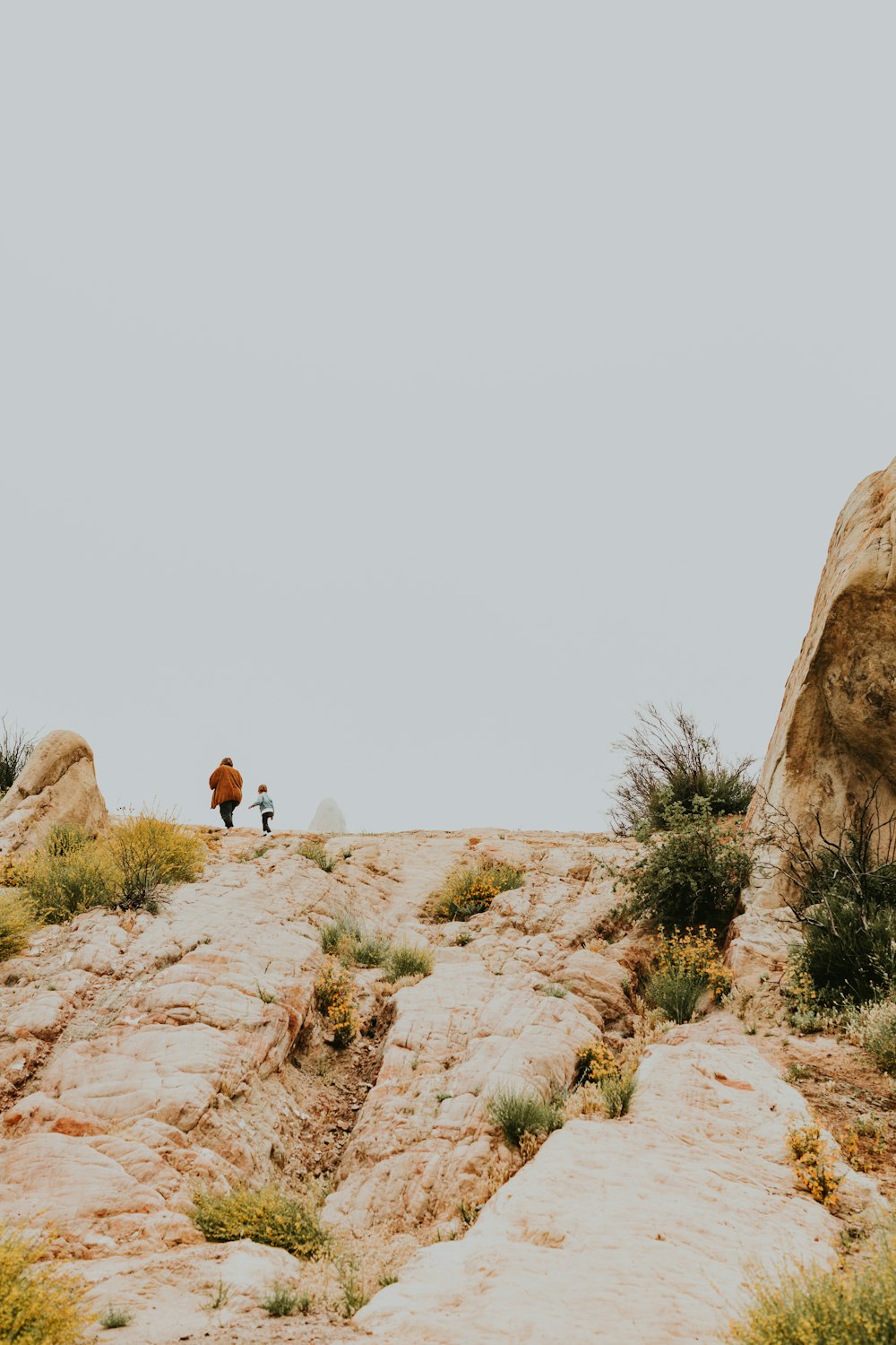 man in white shirt and brown pants standing on brown rock formation during daytime