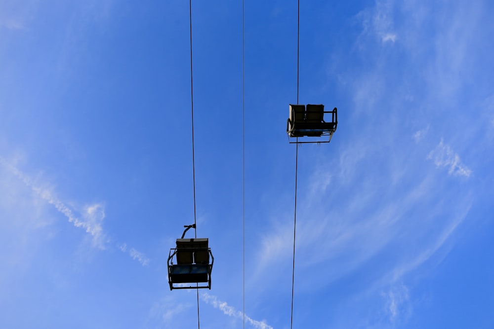 black cable cars under blue sky