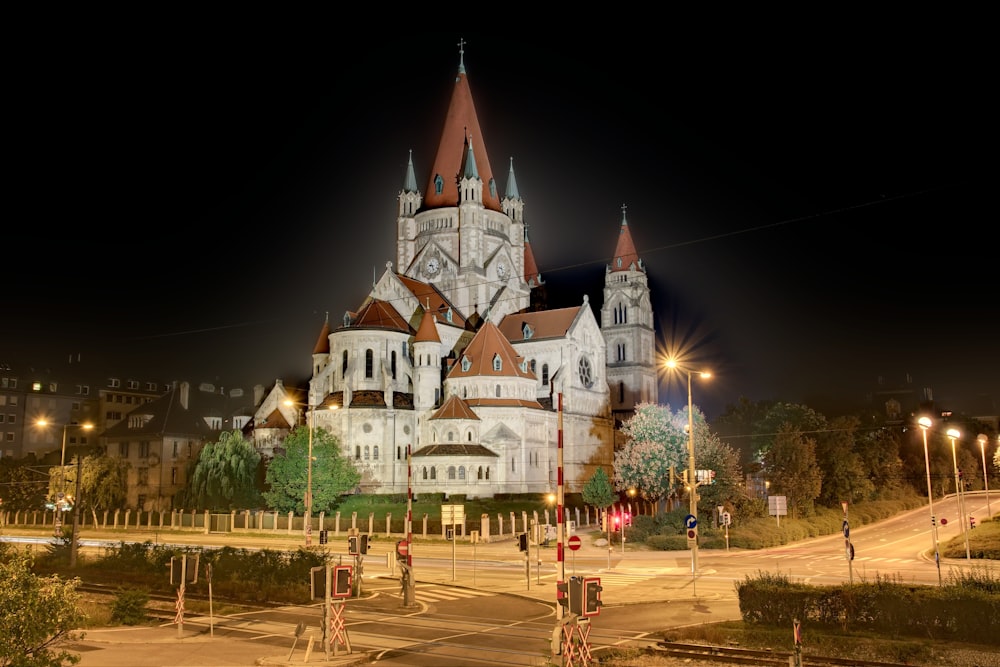 white and brown concrete building during nighttime