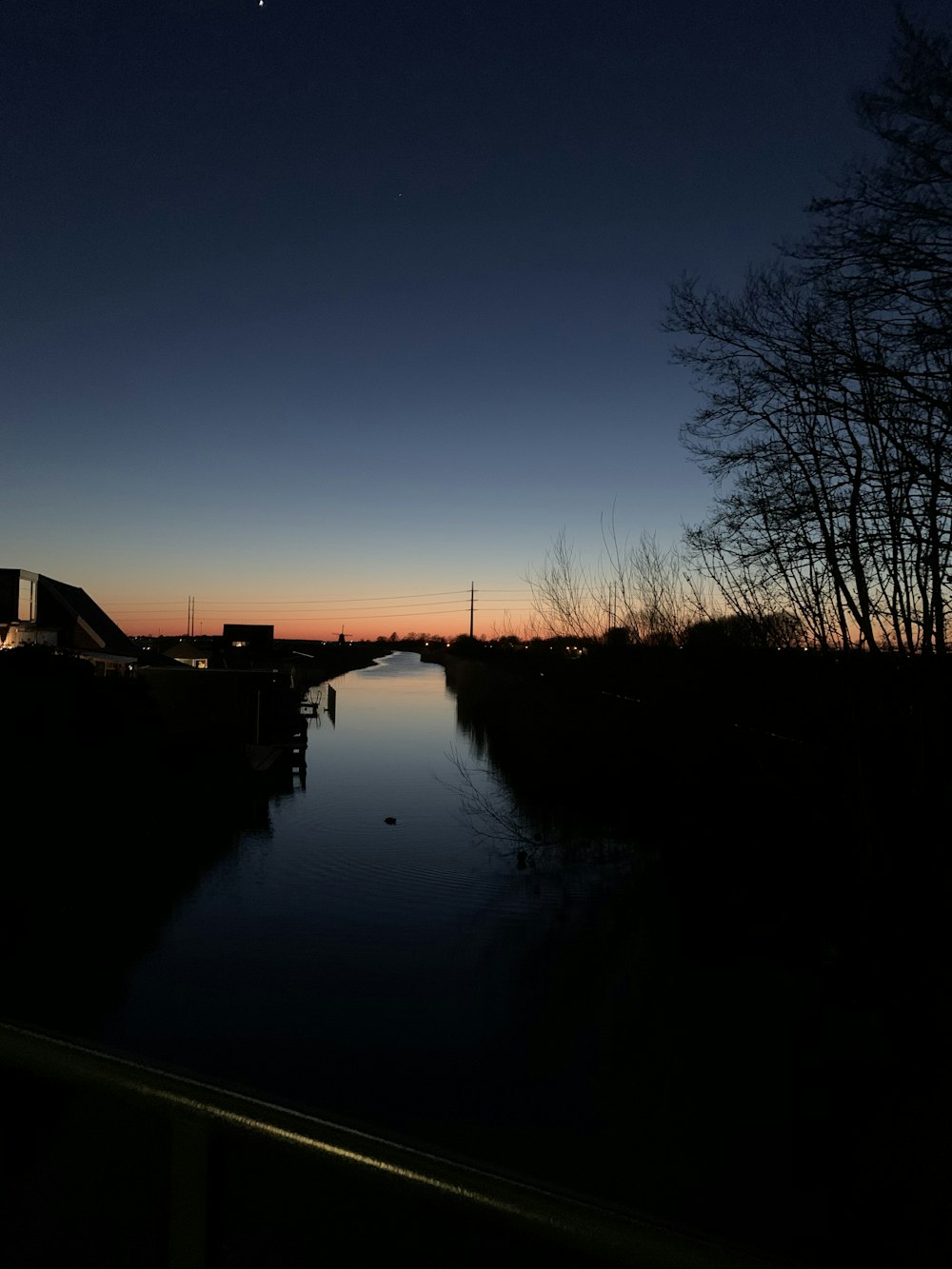 silhouette of trees beside river during sunset