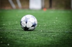 white and blue soccer ball on green grass field during daytime