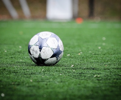 white and blue soccer ball on green grass field during daytime