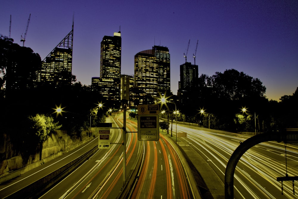 time lapse photography of city lights during night time