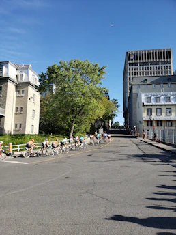 A group of diverse riders enjoying their Veloza bikes in an urban park.