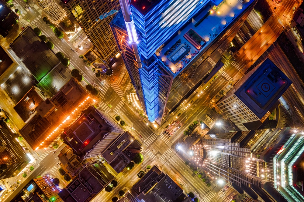 high rise buildings during night time