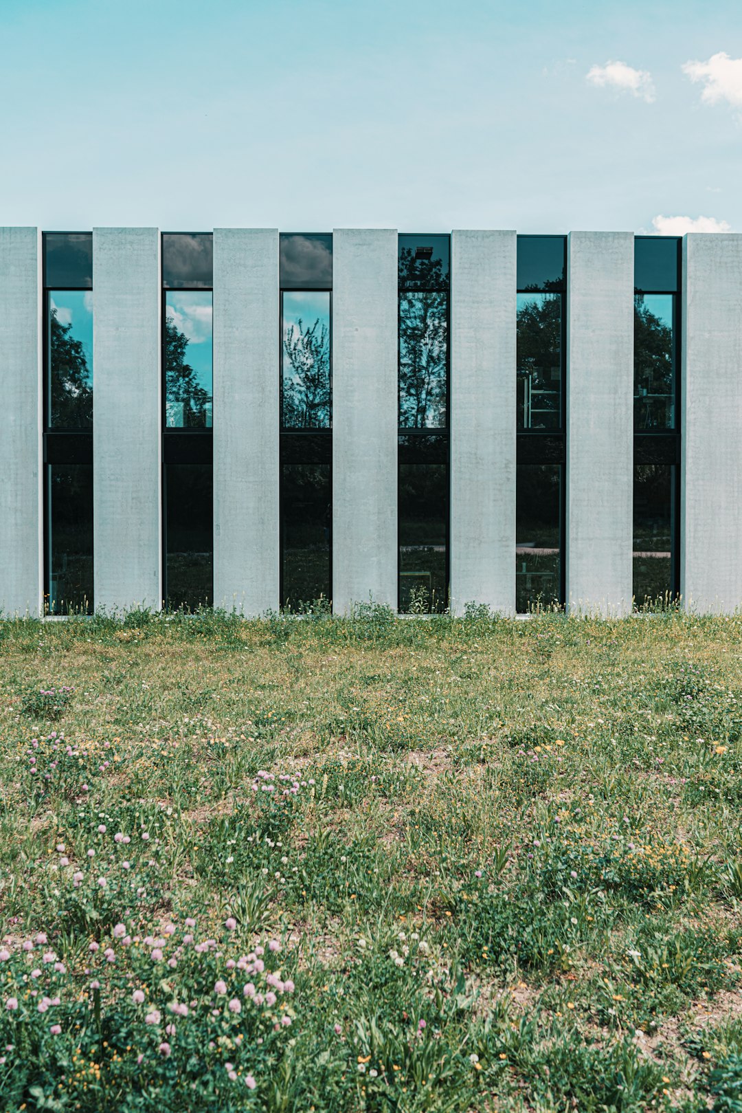 white and black striped concrete posts on green grass field