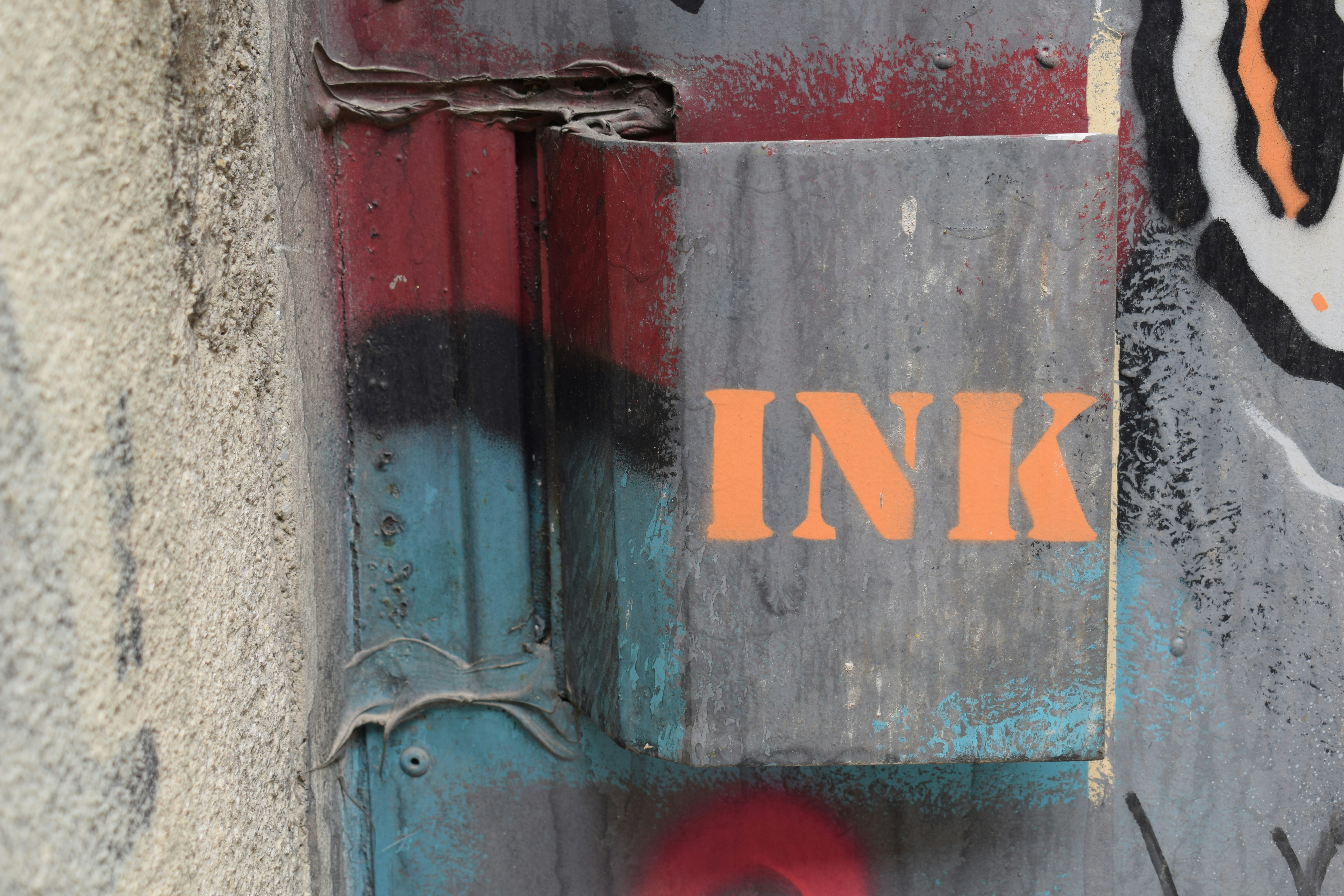 red and blue wooden door