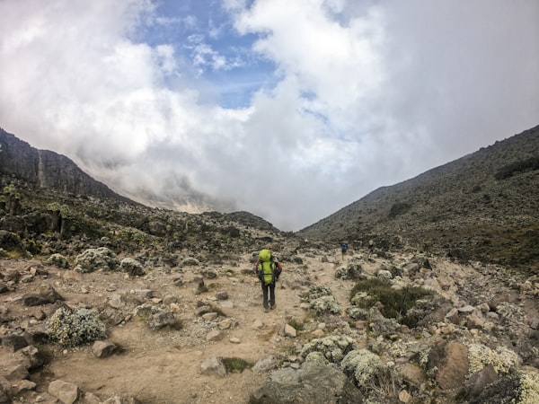 Climbers crossing the Shira Plateau on the Lemosho Route