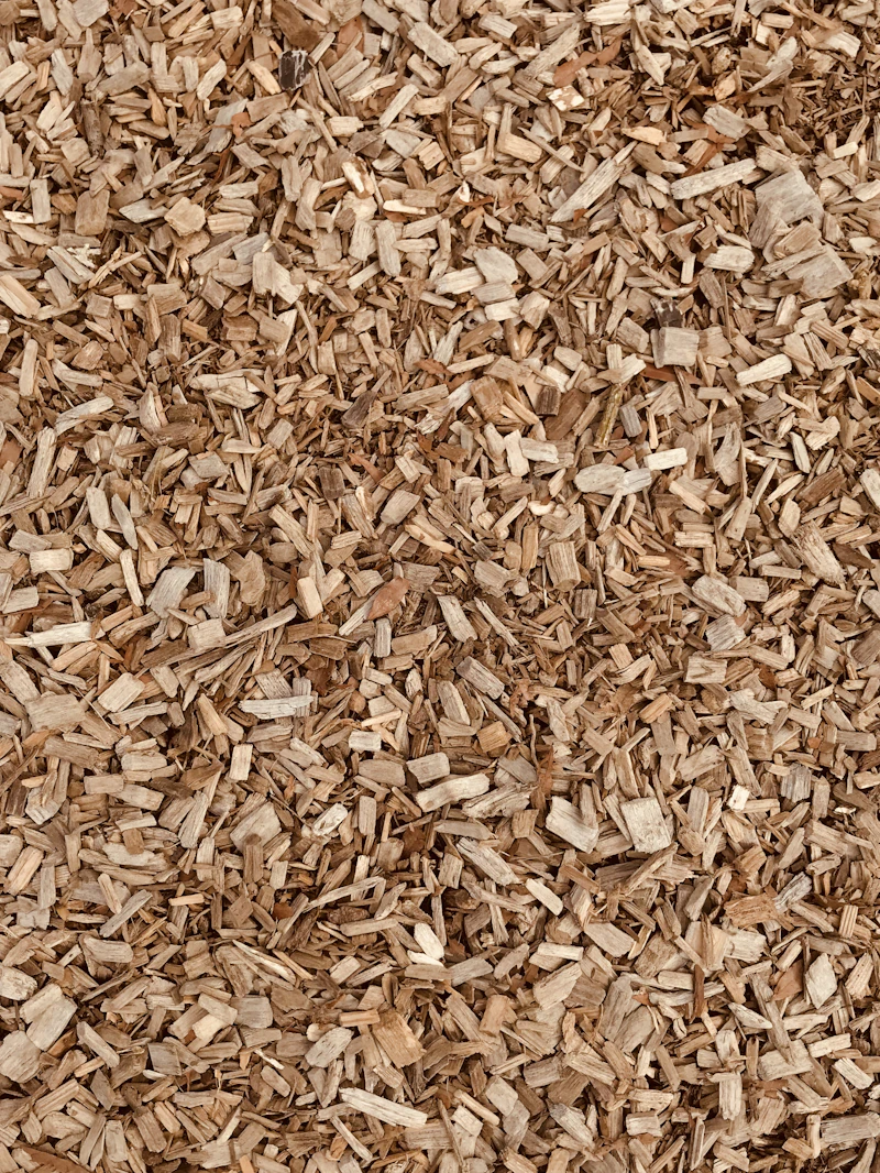Fresh wood-chip mulch spread at even depth