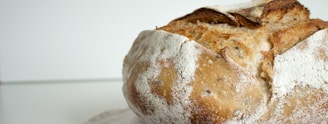 bread on white and blue floral textile