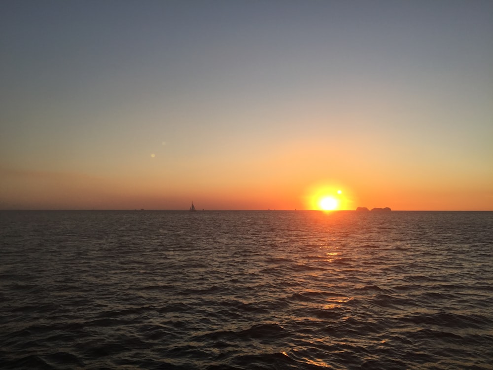 body of water during sunset