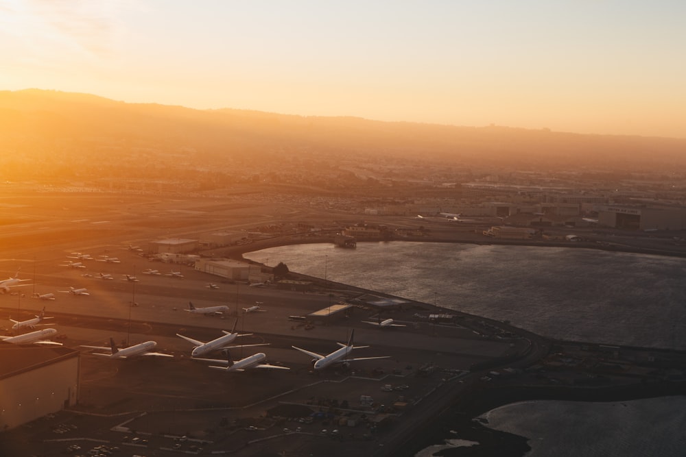 aerial view of city during sunset