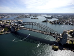 aerial view of bridge over body of water during daytime