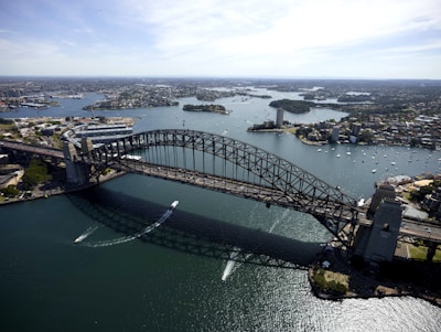 aerial view of bridge over body of water during daytime