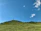 A happy man standing proudly on his newly purchased farmland under a clear blue sky.