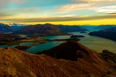 An aerial view of Lake Sevan showcasing its stunning blue waters and surrounding landscape.