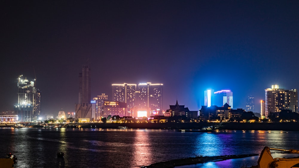 city skyline during night time