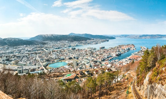 aerial view of city during daytime in Fløyen Norway
