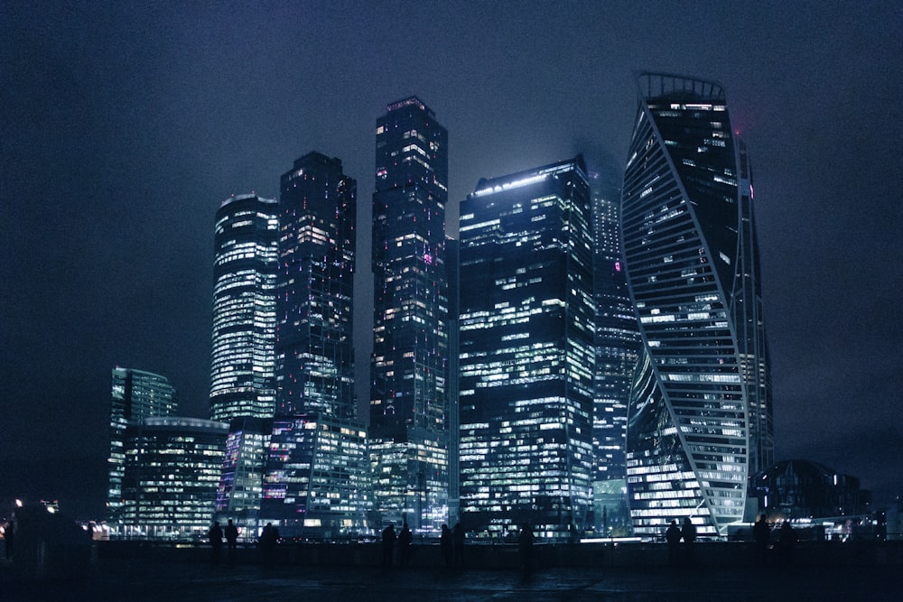 city skyline during night time