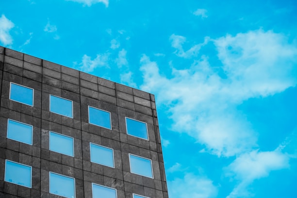 An exterior view of a house showcasing new, stylish windows against a clear blue sky.