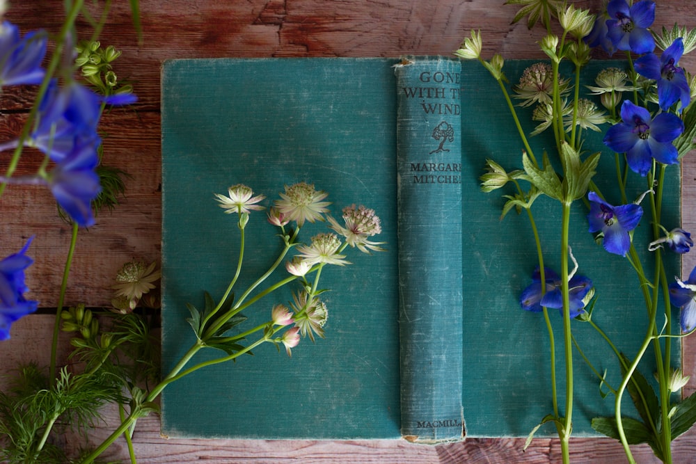 blue and yellow floral book