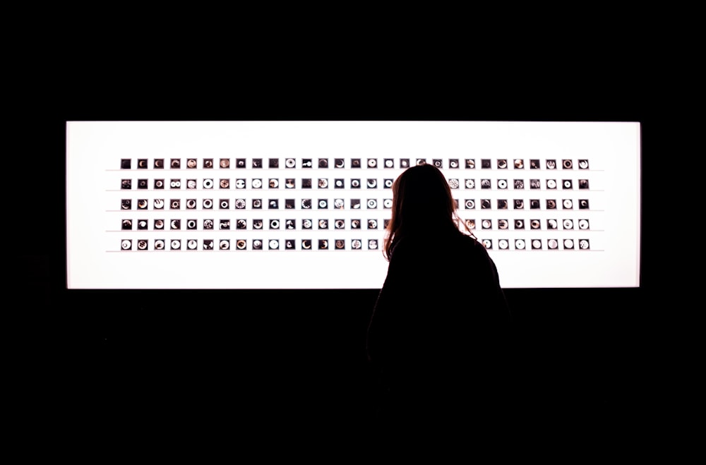 silhouette of woman standing in front of white and black frame