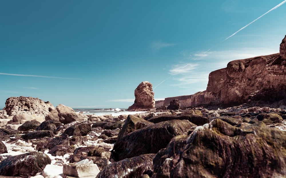 brown rock formation near sea during daytime