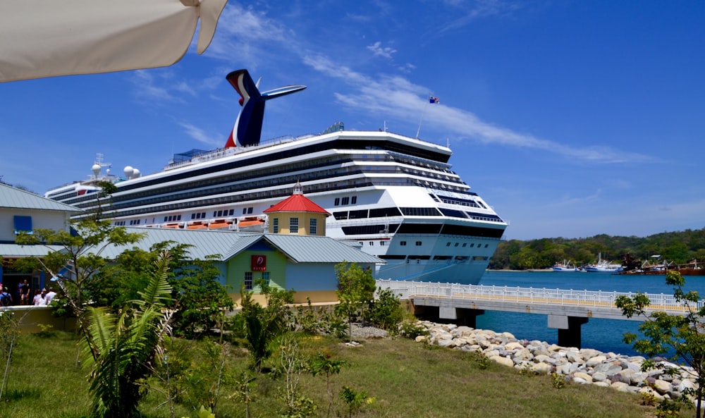 Weißes und grünes Schiff auf See tagsüber