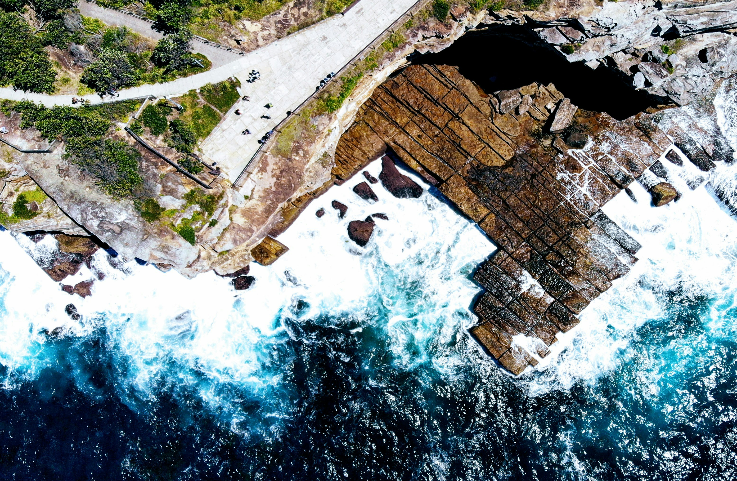 aerial view of brown brick wall