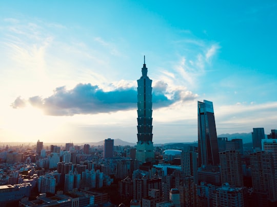 city skyline under blue sky during daytime in Taipei 101 Taiwan