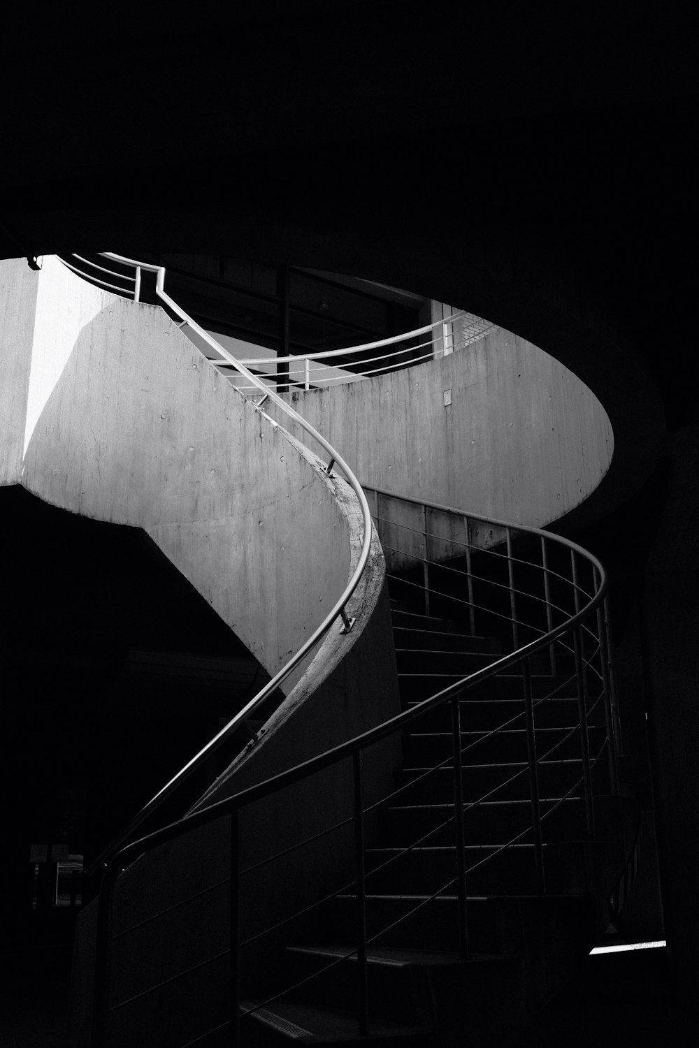 black and white spiral staircase