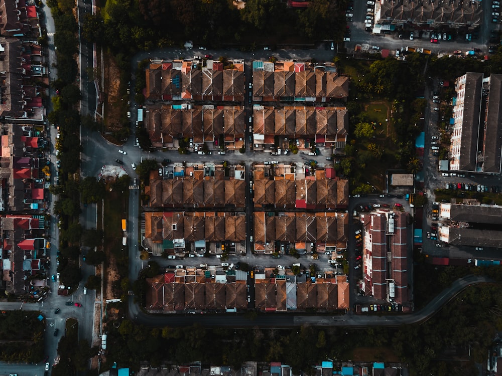 aerial view of city buildings during night time