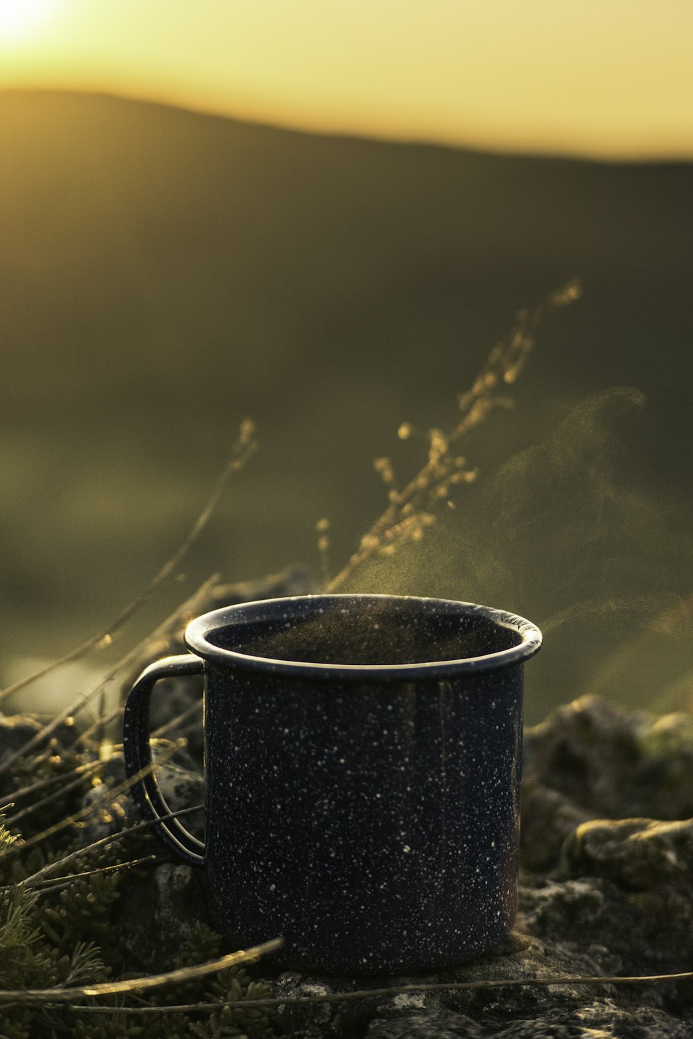 white and blue ceramic mug with white powder