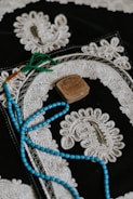 white blue and brown beaded necklace