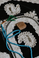 white blue and brown beaded necklace