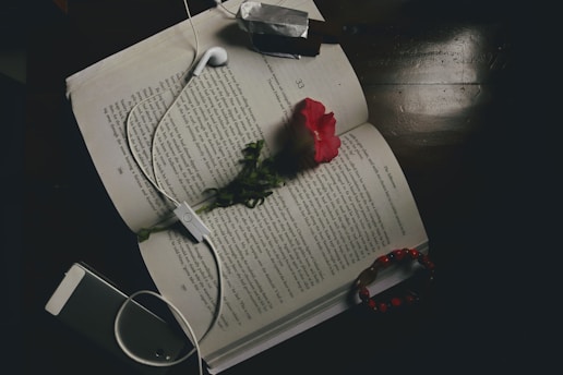 red rose on white ruled paper