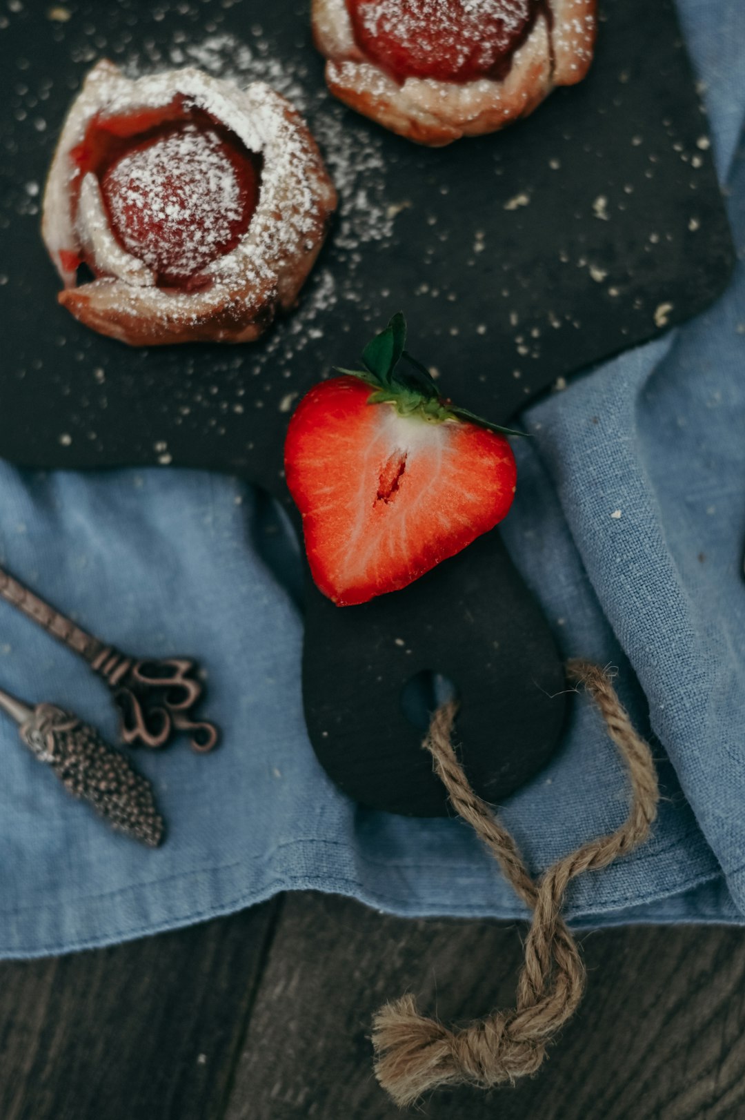 strawberry fruit on black textile