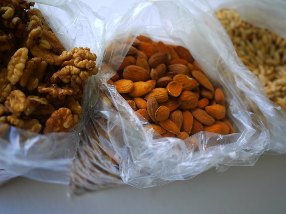 brown peanuts in clear plastic pack