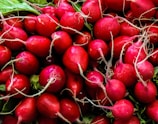 Close-up of fresh radishes and arugula leaves ready for harvest
