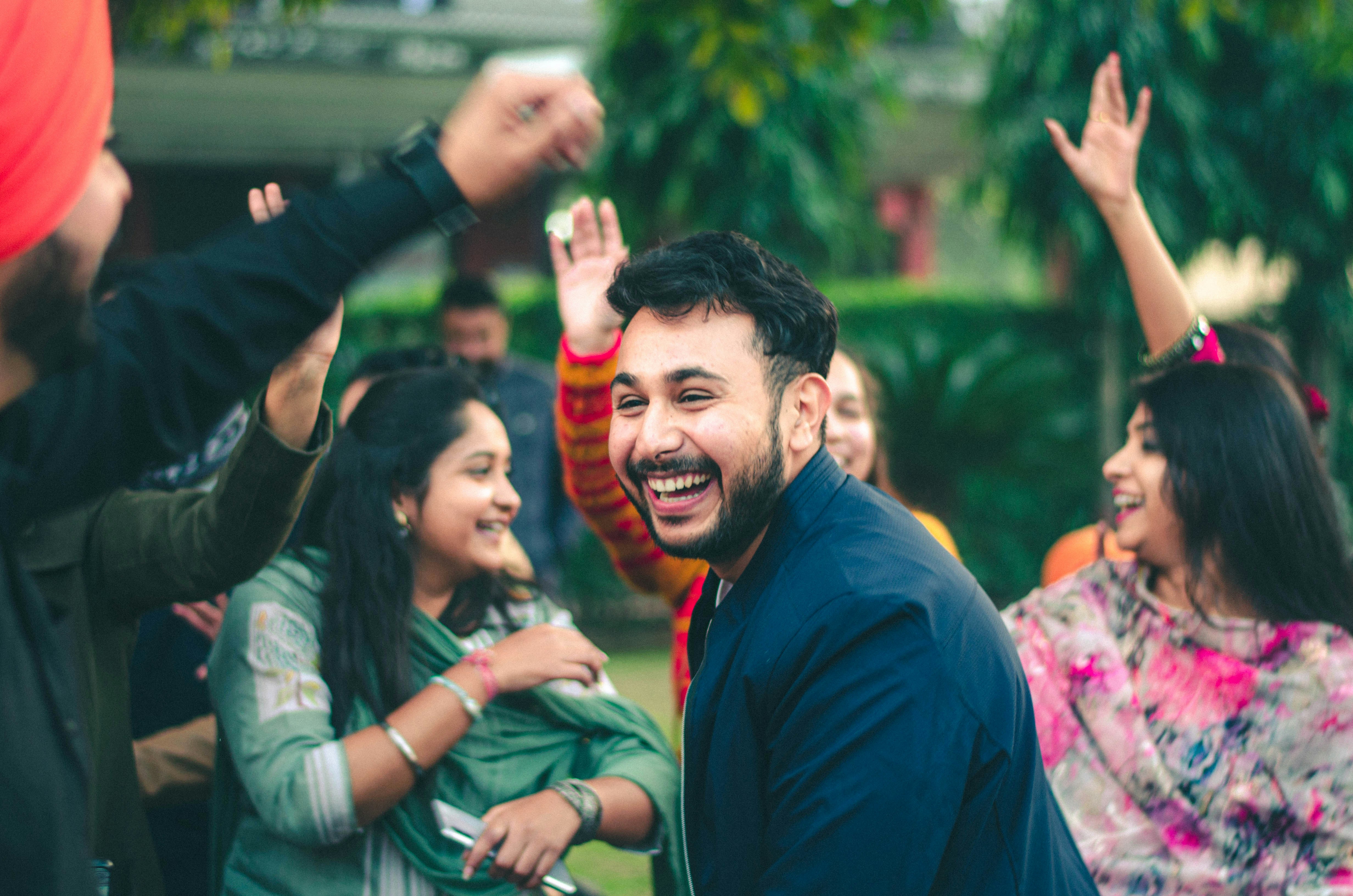 Father and son celebrating