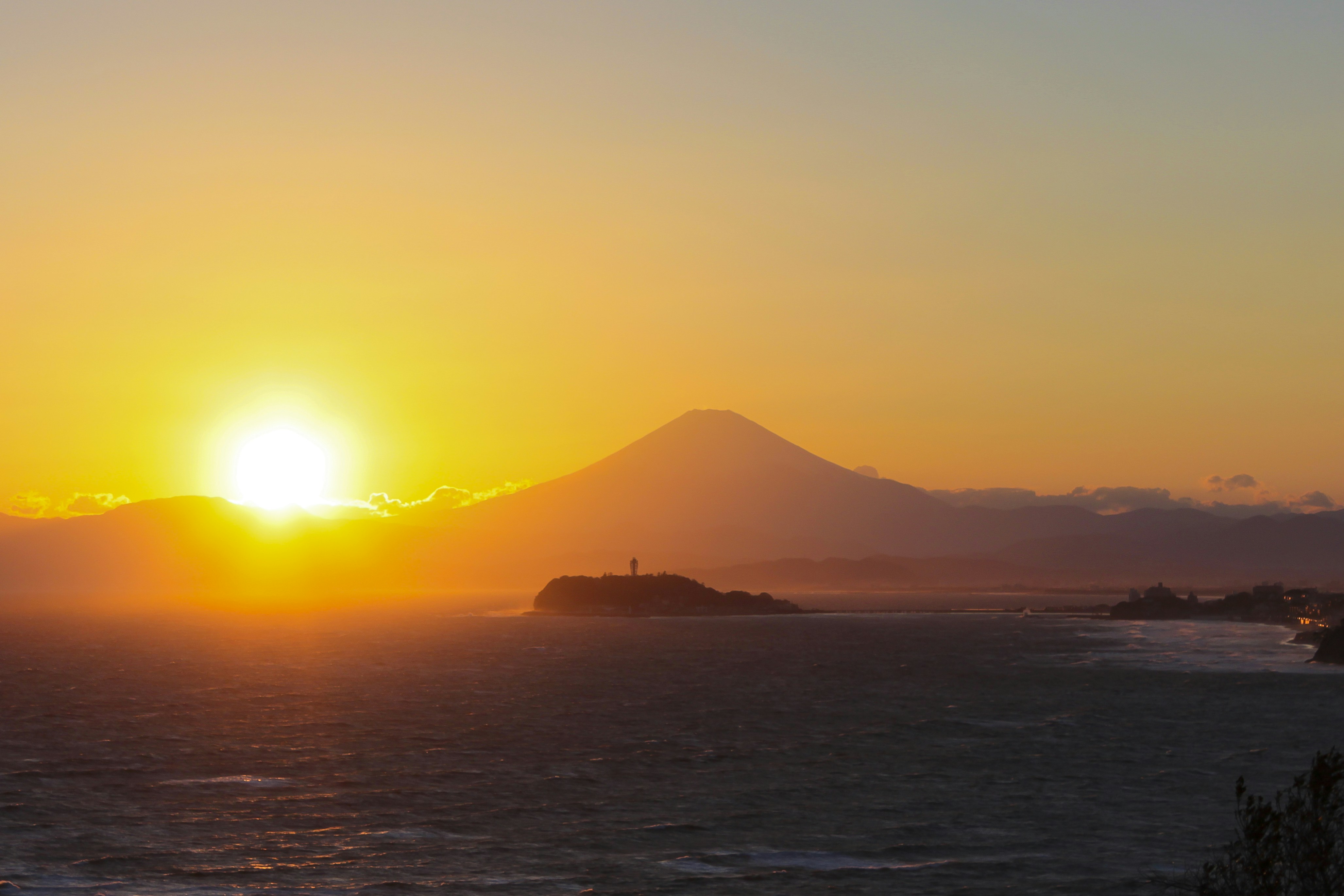 The sunset with Mt.Fuji and Enoshima island.