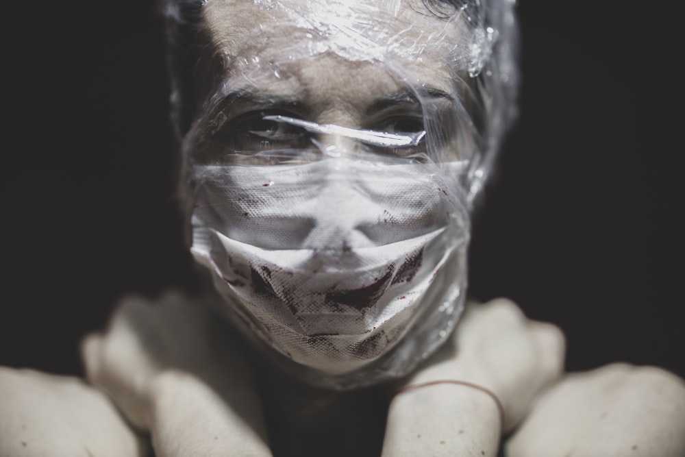 person with white powder on face