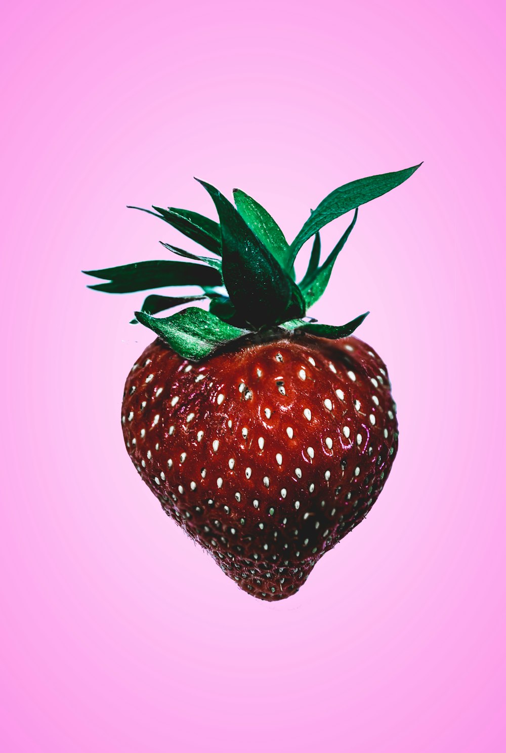 ピンクの背景に赤いイチゴの果実