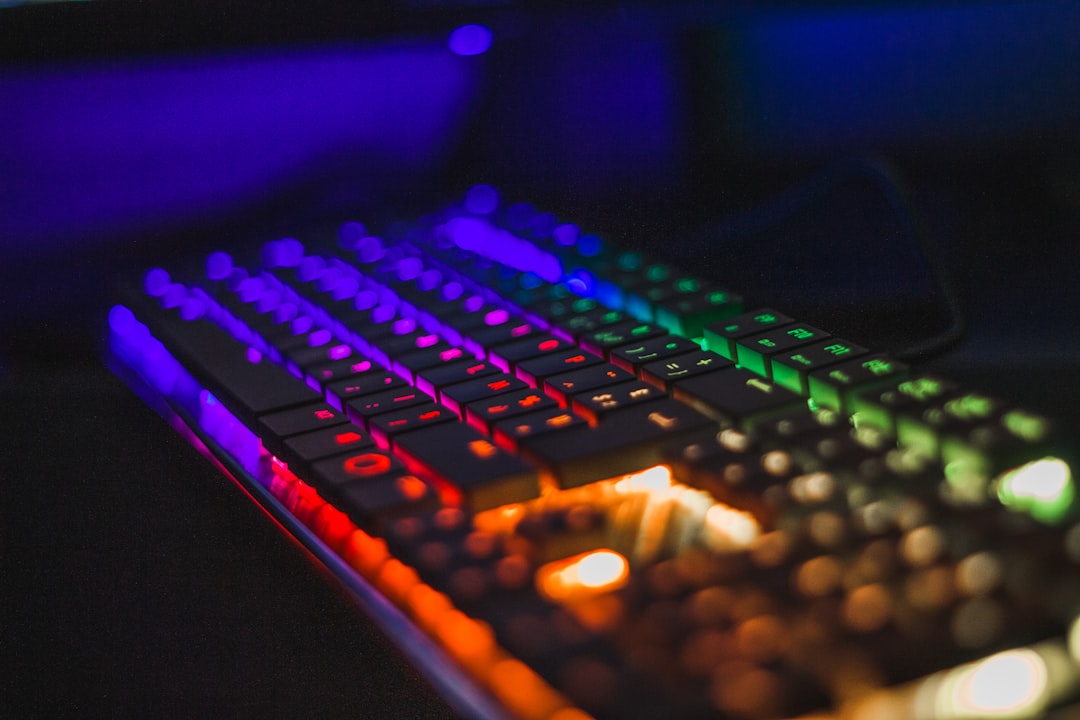 black and purple computer keyboard